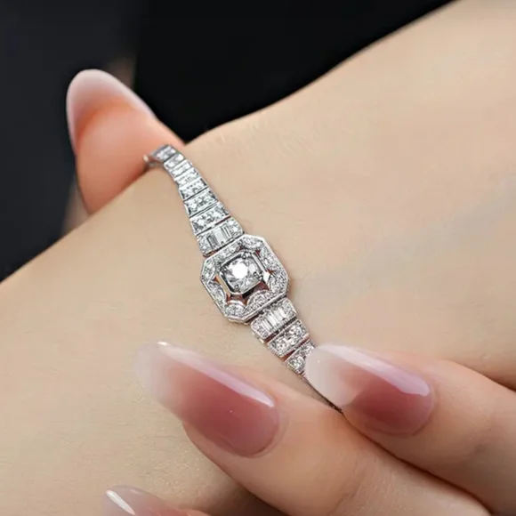 Elegant Silver Moissanite Bracelet with Crystal Accents - Picture 9 of 10